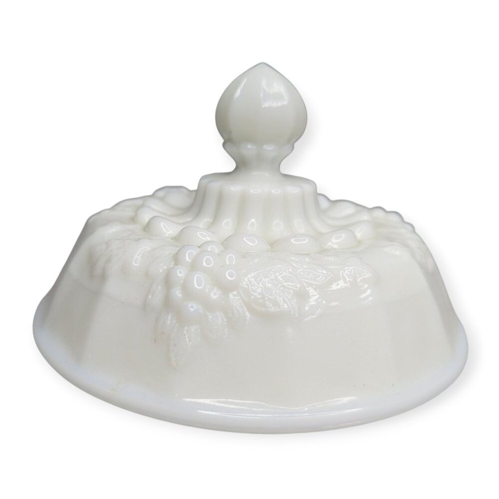Vintage Westmoreland Milk Glass Paneled Grape Pattern Candy Dish Lid Only